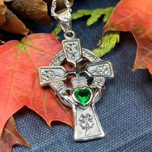 Load image into Gallery viewer, Claddagh Cross Necklace, Irish Cross, Celtic Cross Jewelry, First Communion Gift, Shamrock Jewelry, Celtic Cross Necklace, Religious Jewelry