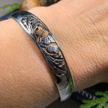 Load image into Gallery viewer, Thistle Bracelet, Celtic Jewelry, Scotland Jewelry, Celtic Bangle Bracelet, Nature Jewelry, Wife Gift, Outlander Jewelry, Mom Gift
