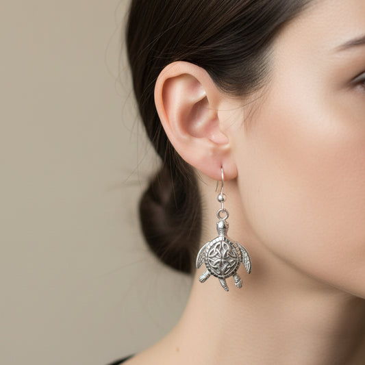 Celtic Turtle Earrings in Sterling Silver — view 4