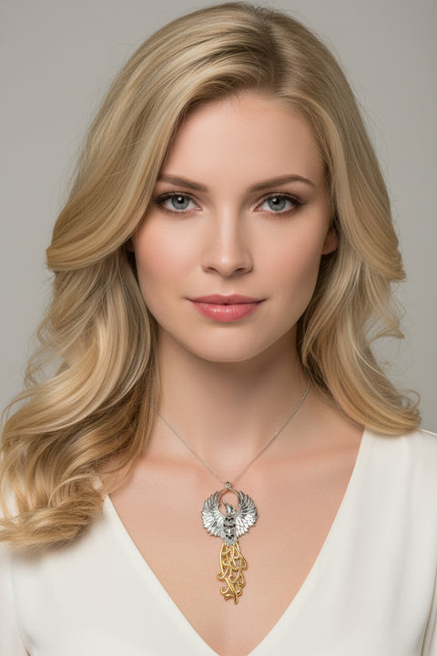 Load image into Gallery viewer, Phoenix Necklace, Celtic Jewelry, Bird Pendant, Firebird Jewelry, Inspirational Gift, Pagan Jewelry, Viking Jewelry, Gothic Jewelry