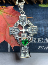 Load image into Gallery viewer, Claddagh Cross Necklace, Irish Cross, Celtic Cross Jewelry, First Communion Gift, Shamrock Jewelry, Celtic Cross Necklace, Religious Jewelry