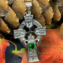 Load image into Gallery viewer, Claddagh Cross Necklace, Irish Cross, Celtic Cross Jewelry, First Communion Gift, Shamrock Jewelry, Celtic Cross Necklace, Religious Jewelry