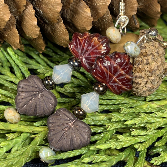 Celtic Autumn Earrings, Leaf Jewelry, Forest Jewelry, Beaded Earrings, Mom Gift, Sister Gift, Friendship Gift, Aunt Gift, Nature Jewelry