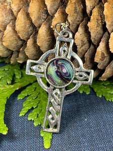 Celtic Cross Necklace, Celtic Jewelry, Scotland Jewelry, Anniversary Gift, Heather Gem, Mom Gift, Scotland Jewelry, Scotland Cross, Dad Gift
