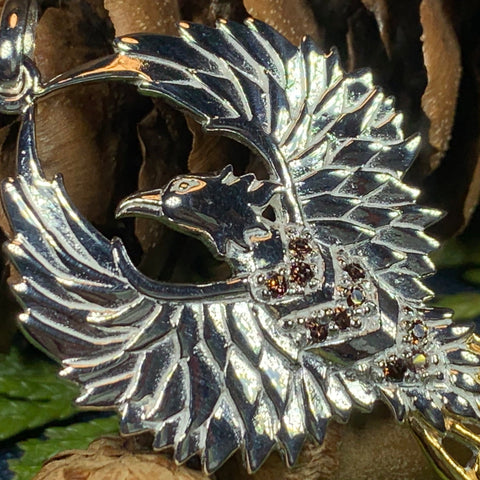 Load image into Gallery viewer, Phoenix Necklace, Celtic Jewelry, Bird Pendant, Firebird Jewelry, Inspirational Gift, Pagan Jewelry, Viking Jewelry, Gothic Jewelry
