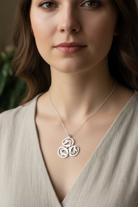 Celtic Spiral Necklace, Celtic Necklace, Irish Jewelry, Dragon Jewelry, Triple Spiral Jewelry, Wiccan Jewelry, Pagan Gift, Scotland Gift
