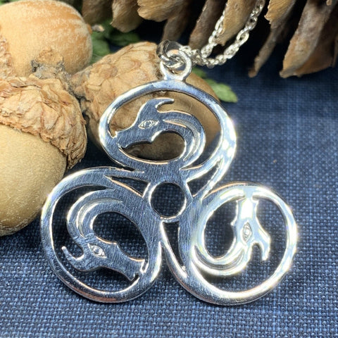 Load image into Gallery viewer, Celtic Spiral Necklace, Celtic Necklace, Irish Jewelry, Dragon Jewelry, Triple Spiral Jewelry, Wiccan Jewelry, Pagan Gift, Scotland Gift