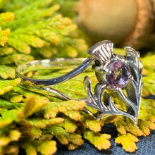 Load image into Gallery viewer, Thistle Ring, Celtic Jewelry, Scotland Jewelry, Amethyst Jewelry, Outlander Jewelry, Nature Ring, Thistle Jewelry, Mom Gift, Wife Gift
