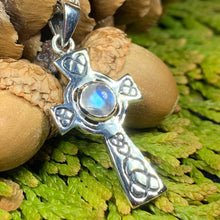 Load image into Gallery viewer, Celtic Cross Necklace, Cross Necklace, Moonstone Pendant, Anniversary Gift, Irish Cross Necklace, Religious Jewelry, Ireland Gift, Mom Gift
