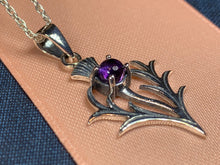 Load image into Gallery viewer, Thistle Necklace, Outlander Jewelry, Scotland Jewelry, Celtic Jewelry, Sister Gift, Mom Gift, Wife Gift, Anniversary Gift, Amethyst Pendant
