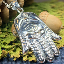 Load image into Gallery viewer, Hamsa Hand Necklace, Celtic Jewelry, Evil Eye Jewelry, Yoga Jewelry, Celtic Knot Jewelry, Protection Jewelry, Hand Jewelry, Yoga Gift