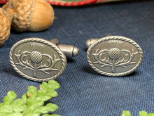 Load image into Gallery viewer, Thistle Cuff Links, Scotland Jewelry, Celtic Jewelry, Dad Gift, Bagpiper Gift, Groom Gift, Best Man Gift, Boyfriend Gift, Husband Gift