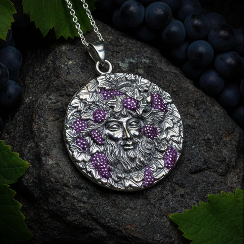 Load image into Gallery viewer, Wine God Necklace, Bacchus Pendant, Celtic Jewelry, Wine Jewelry, Anniversary Gift, Wiccan Jewelry, Pagan Jewelry, Mythical Jewelry, Grapes