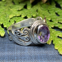 Load image into Gallery viewer, Celtic Knot Ring, Celtic Jewelry, Irish Jewelry, Amethyst Ring, Irish Ring, Irish Dance Gift, Anniversary Gift, Bridal Ring, Wiccan Gift