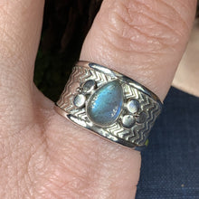 Load image into Gallery viewer, Celtic Flower Ring, Celtic Jewelry, Irish Jewelry, Blue Topaz Ring, Irish Ring, Irish Dance Gift, Anniversary Gift, Bridal Ring, Wiccan Gift