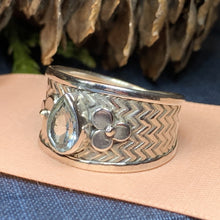 Load image into Gallery viewer, Celtic Flower Ring, Celtic Jewelry, Irish Jewelry, Blue Topaz Ring, Irish Ring, Irish Dance Gift, Anniversary Gift, Bridal Ring, Wiccan Gift