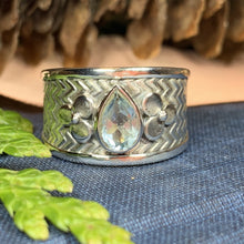 Load image into Gallery viewer, Celtic Flower Ring, Celtic Jewelry, Irish Jewelry, Blue Topaz Ring, Irish Ring, Irish Dance Gift, Anniversary Gift, Bridal Ring, Wiccan Gift
