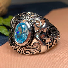 Load image into Gallery viewer, Celtic Morning Ring, Celtic Jewelry, Irish Jewelry, Blue Topaz Ring, Irish Ring, Irish Dance Gift, Anniversary Gift, Bridal Ring, Wiccan