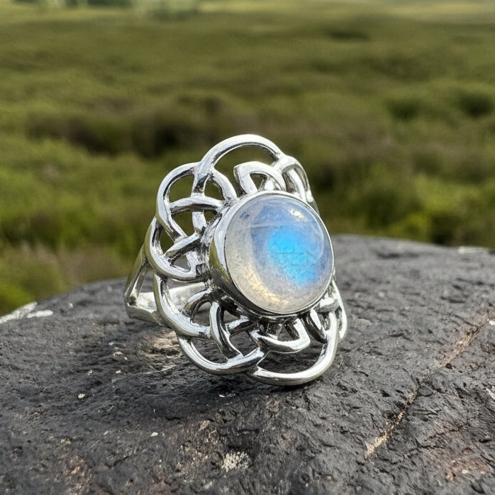 Luna Celtic Knot Moonstone Ring in Sterling Silver — view 6