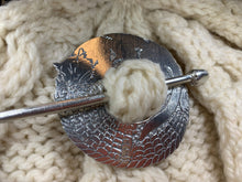 Load image into Gallery viewer, Cat Scarf Ring, Scotland Jewelry, Irish Jewelry, Celtic Jewelry, Cat Shawl Pin, Celtic Spiral Jewelry, Sister Gift, Scarf Slide