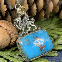 Load image into Gallery viewer, Dragon Necklace, Celtic Jewelry, Wales Jewelry, Peridot Necklace, Wiccan Jewelry, Crescent Moon Pendant, Pagan Jewelry, Gothic Jewerly