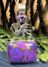 Load image into Gallery viewer, Dragon Necklace, Celtic Jewelry, Wales Jewelry, Peridot Necklace, Wiccan Jewelry, Crescent Moon Pendant, Pagan Jewelry, Gothic Jewerly