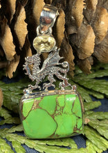 Load image into Gallery viewer, Dragon Necklace, Celtic Jewelry, Wales Jewelry, Peridot Necklace, Wiccan Jewelry, Crescent Moon Pendant, Pagan Jewelry, Gothic Jewerly