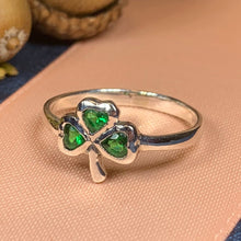 Load image into Gallery viewer, Shamrock Ring, Celtic Jewelry, Irish Jewelry, Clover Jewelry, Ireland Gift, Irish Dance Gift, Anniversary Gift, Bridal Jewelry, Good Luck