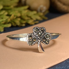 Load image into Gallery viewer, Shamrock Ring, Celtic Jewelry, Irish Jewelry, Clover Jewelry, Ireland Gift, Irish Dance Gift, Anniversary Gift, Marcasite Jewelry, Good Luck
