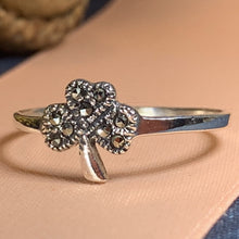 Load image into Gallery viewer, Shamrock Ring, Celtic Jewelry, Irish Jewelry, Clover Jewelry, Ireland Gift, Irish Dance Gift, Anniversary Gift, Marcasite Jewelry, Good Luck