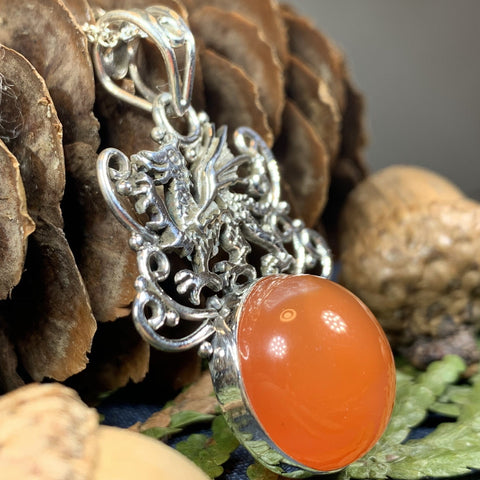 Load image into Gallery viewer, Dragon Necklace, Celtic Jewelry, Wales Jewelry, Honey Onyx Necklace, Wiccan Jewelry, Crescent Moon Pendant, Pagan Jewelry, Gothic Jewelry