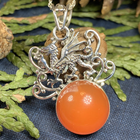 Load image into Gallery viewer, Dragon Necklace, Celtic Jewelry, Wales Jewelry, Honey Onyx Necklace, Wiccan Jewelry, Crescent Moon Pendant, Pagan Jewelry, Gothic Jewelry