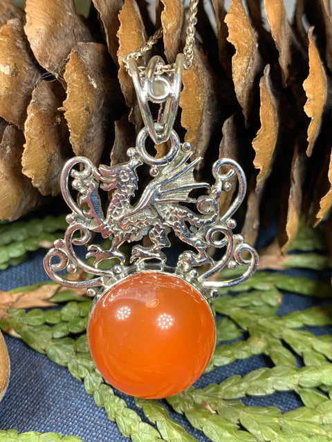 Load image into Gallery viewer, Dragon Necklace, Celtic Jewelry, Wales Jewelry, Honey Onyx Necklace, Wiccan Jewelry, Crescent Moon Pendant, Pagan Jewelry, Gothic Jewelry