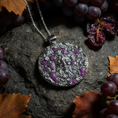 Load image into Gallery viewer, Wine God Necklace, Bacchus Pendant, Celtic Jewelry, Wine Jewelry, Anniversary Gift, Wiccan Jewelry, Pagan Jewelry, Mythical Jewelry, Grapes