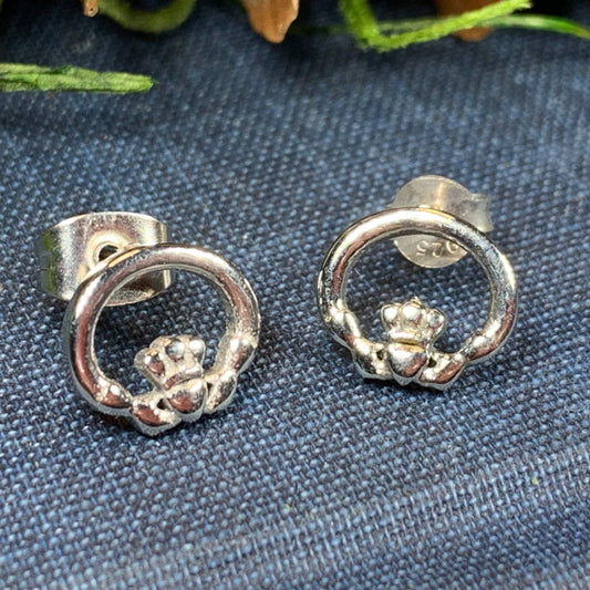 Claddagh Stud Earrings, Celtic Jewelry, Irish Jewelry, Celtic Knot Jewelry, Heart Jewelry, Anniversary Gift, Graduation Gift, Mom Gift