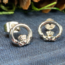 Load image into Gallery viewer, Claddagh Stud Earrings, Celtic Jewelry, Irish Jewelry, Celtic Knot Jewelry, Heart Jewelry, Anniversary Gift, Graduation Gift, Mom Gift