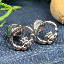 Load image into Gallery viewer, Claddagh Stud Earrings, Celtic Jewelry, Irish Jewelry, Celtic Knot Jewelry, Heart Jewelry, Anniversary Gift, Graduation Gift, Mom Gift