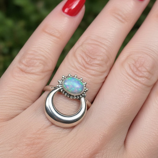 Radiant Crescent Moon Ring in sterling silver