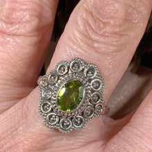 Load image into Gallery viewer, Celtic Queen Ring, Celtic Jewelry, Irish Jewelry, Peridot Ring, Irish Ring, Blue Topaz Ring, Anniversary Gift, Bridal Ring, Wiccan Gift