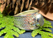 Load image into Gallery viewer, Celtic Flower Ring, Celtic Jewelry, Irish Jewelry, Blue Topaz Ring, Irish Ring, Irish Dance Gift, Anniversary Gift, Bridal Ring, Wiccan Gift