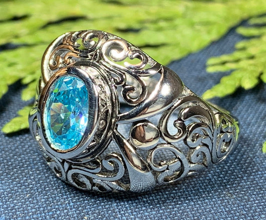 Celtic Morning Ring, Celtic Jewelry, Irish Jewelry, Blue Topaz Ring, Irish Ring, Irish Dance Gift, Anniversary Gift, Bridal Ring, Wiccan
