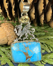 Load image into Gallery viewer, Dragon Necklace, Celtic Jewelry, Wales Jewelry, Peridot Necklace, Wiccan Jewelry, Crescent Moon Pendant, Pagan Jewelry, Gothic Jewerly