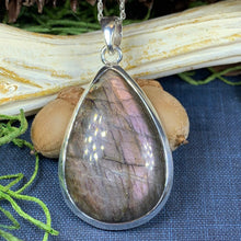 Load image into Gallery viewer, Celtic Night Necklace, Purple Labradorite Pendant, Celtic Jewelry, Anniversary Gift, Wiccan Jewelry, Mom Gift, Wife Gift, Sister Gift