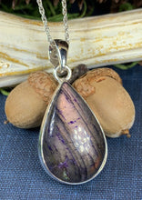 Load image into Gallery viewer, Celtic Night Necklace, Purple Labradorite Pendant, Celtic Jewelry, Anniversary Gift, Wiccan Jewelry, Mom Gift, Wife Gift, Sister Gift