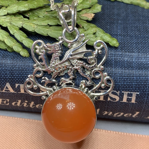 Load image into Gallery viewer, Dragon Necklace, Celtic Jewelry, Wales Jewelry, Honey Onyx Necklace, Wiccan Jewelry, Crescent Moon Pendant, Pagan Jewelry, Gothic Jewelry