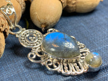 Load image into Gallery viewer, Labradorite Necklace, Gemstone Pendant, Celtic Jewelry, Anniversary Gift, Wiccan Jewelry, Pagan Necklace, Celtic Jewelry, Wife Gift

