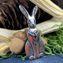 Load image into Gallery viewer, Rabbit Pin, Nature Jewelry, Trinity Knot Brooch, Mom Gift, Hare Brooch, Bunny Pin, Animal Jewelry, Celtic Brooch, Wiccan Jewelry, Wife Gift