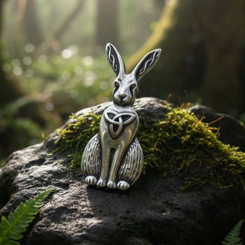 Load image into Gallery viewer, Rabbit Pin, Nature Jewelry, Trinity Knot Brooch, Mom Gift, Hare Brooch, Bunny Pin, Animal Jewelry, Celtic Brooch, Wiccan Jewelry, Wife Gift