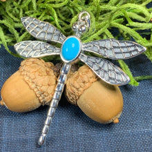 Load image into Gallery viewer, Dragonfly Necklace, Turquoise Jewelry, Outlander Jewelry, Inspirational Gift, Anniversary Gift, Survivor Gift, Celtic Jewelry, Nature Gift
