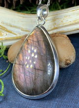 Load image into Gallery viewer, Celtic Night Necklace, Purple Labradorite Pendant, Celtic Jewelry, Anniversary Gift, Wiccan Jewelry, Mom Gift, Wife Gift, Sister Gift